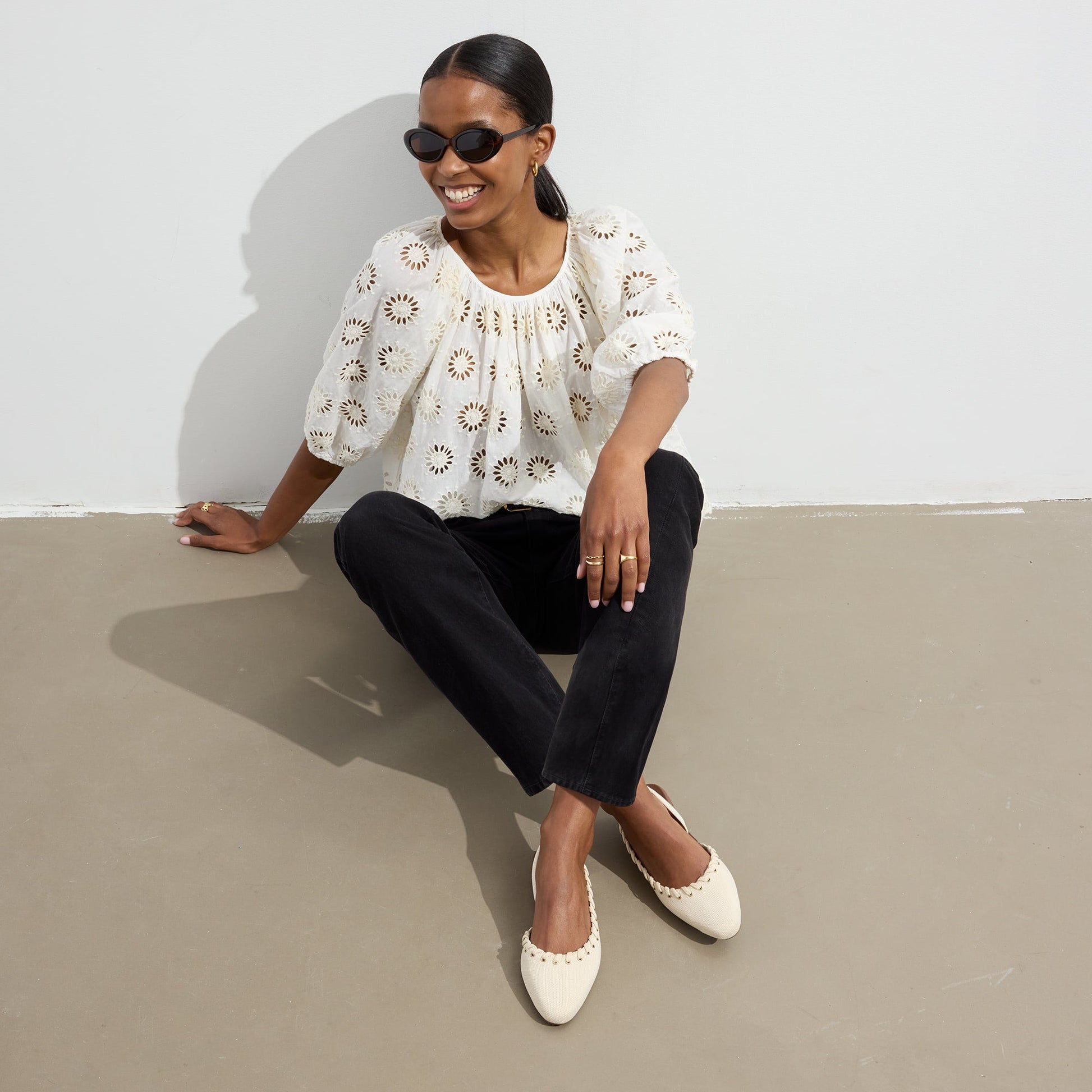Rothy's The Almond Slingback in Eyelet Ivory