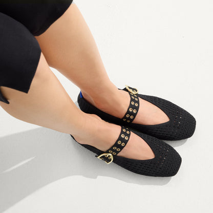 Rothy's The Max Buckle Mary Jane in Black Mesh