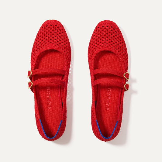 Rothy's The Double Buckle Mary Jane in Bright Red Mesh
