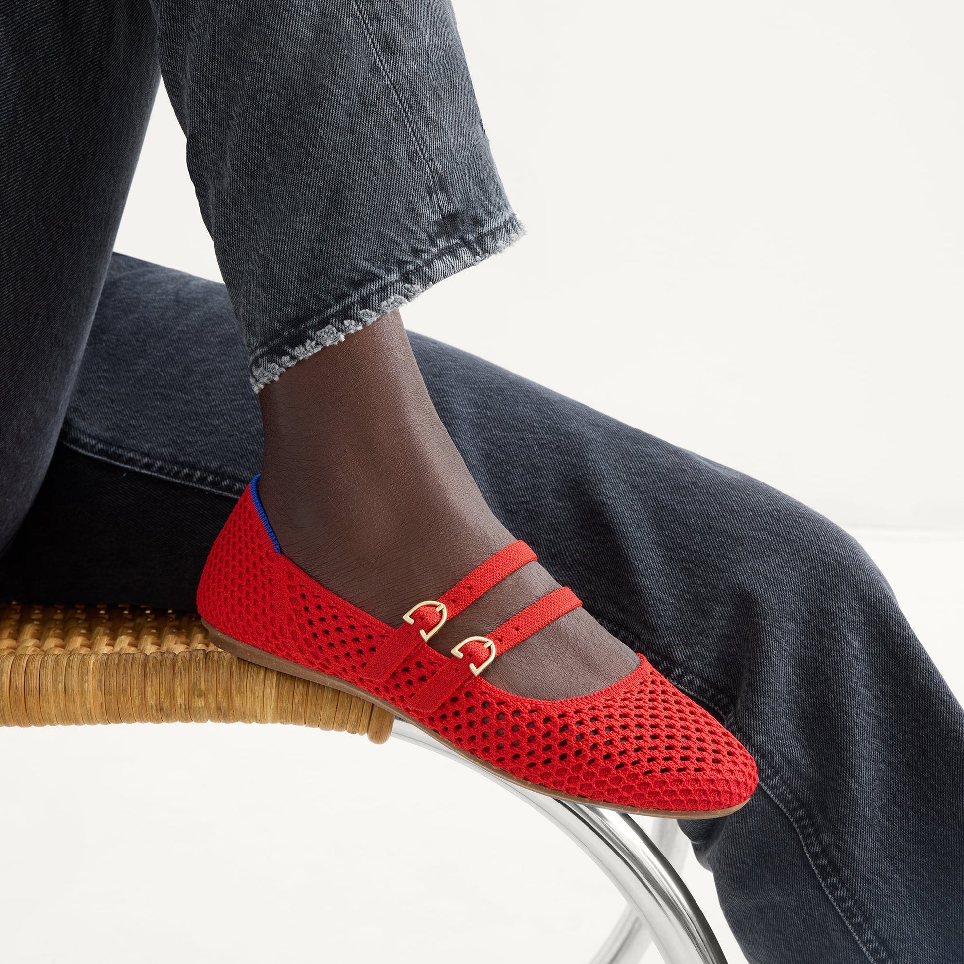 Rothy's The Double Buckle Mary Jane in Bright Red Mesh
