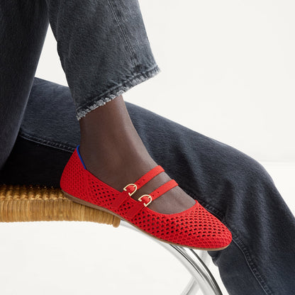Rothy's The Double Buckle Mary Jane in Bright Red Mesh