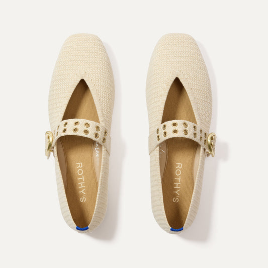 Rothy's The Max Buckle Mary Jane in Cream Woven