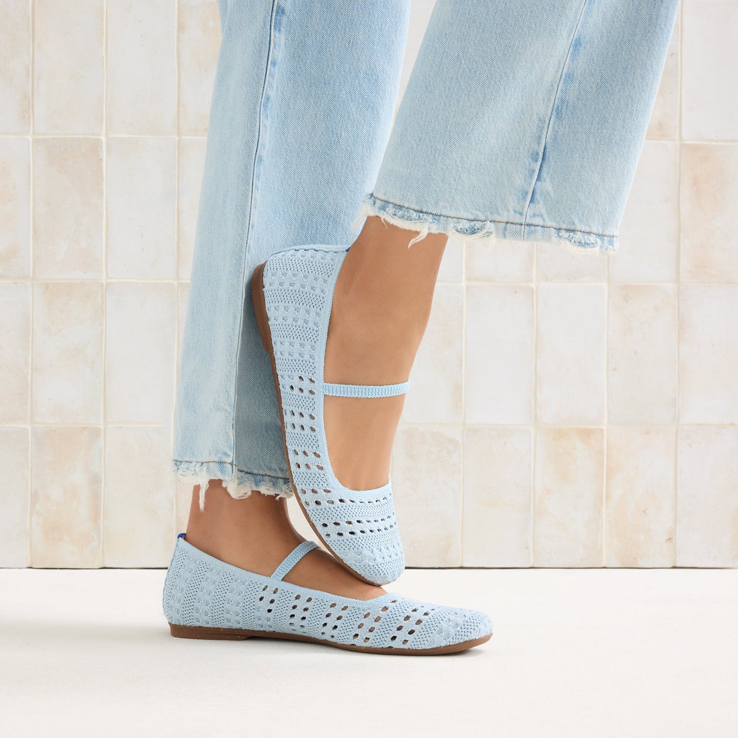 Rothy's The Max Square Mary Jane in Powder Blue Crochet