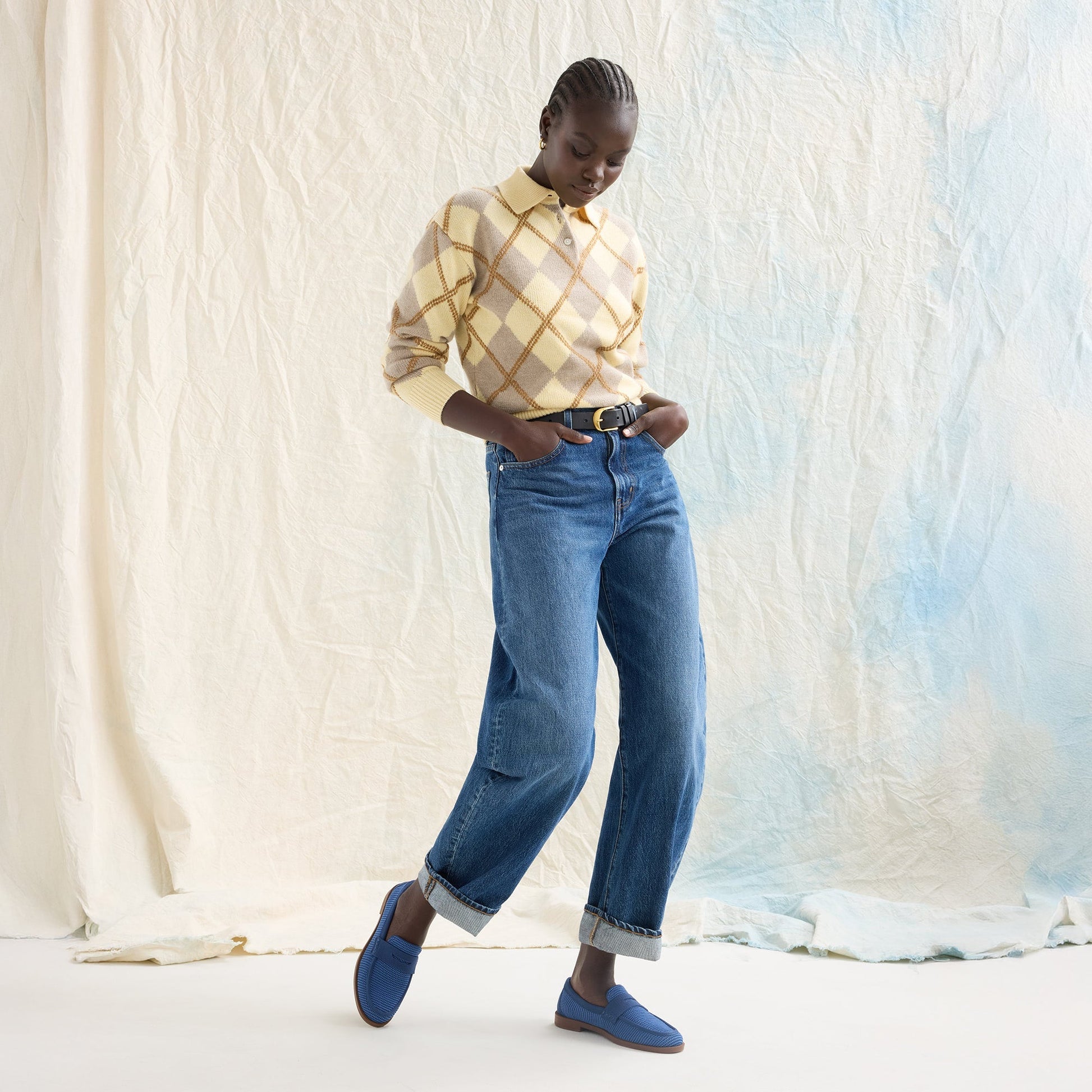 Rothy's The Penny Loafer in Blue Raffia-Knit for Women