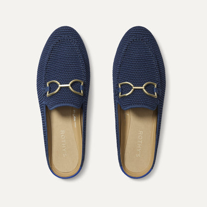 Rothy's The Double Bit Loafer Mule in Blue Raffia-Knit