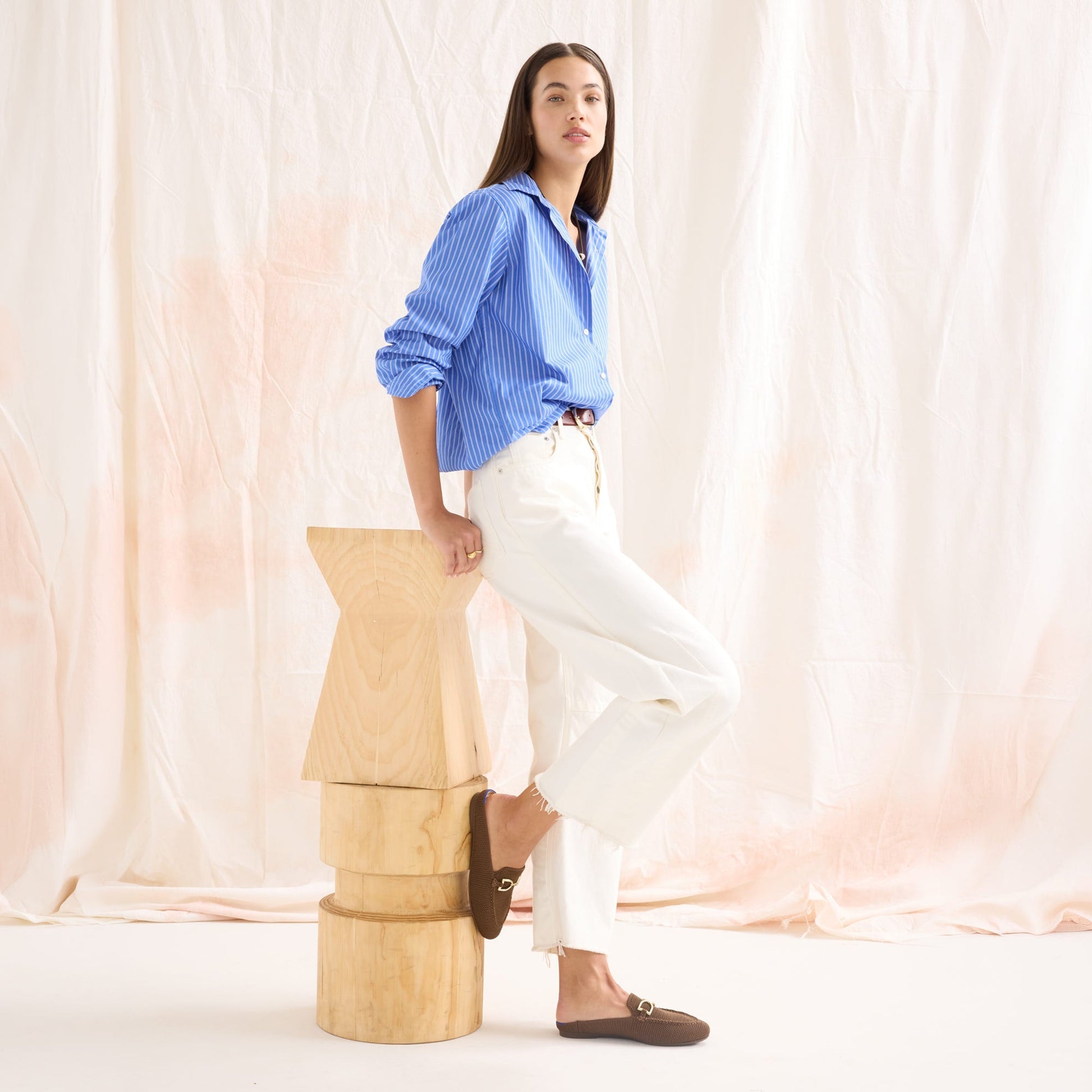 Rothy's The Double Bit Loafer Mule in Cinnamon Raffia-Knit