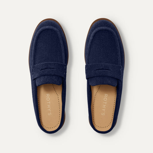 Rothy's Women's Penny Loafer Mule in ReVelvet™ Navy