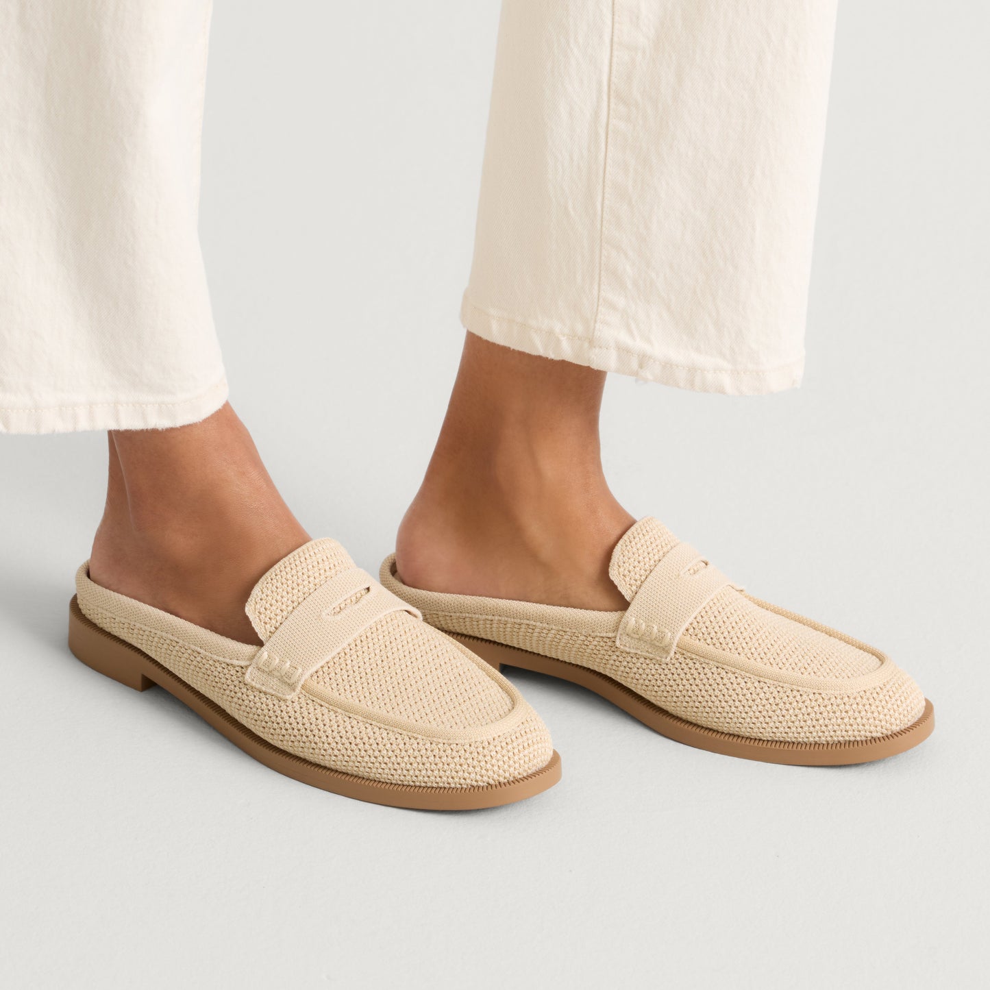 Rothy's Women's Penny Loafer Mule in Sandstone Raffia-Knit