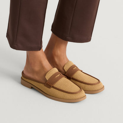 Rothy's Women's Penny Loafer Mule in Wheat Raffia-Knit