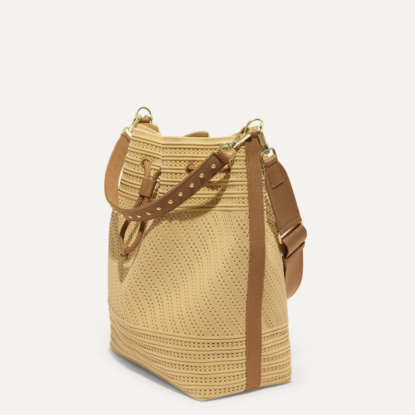 Rothy's The Cinch Bucket Bag in Brown Butter Crochet