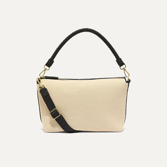 Rothy's The Daily Crossbody in Black and White Raffia-Knit
