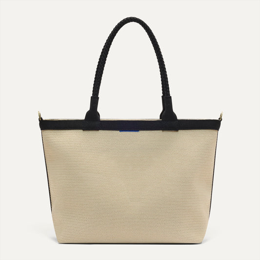 Rothy's The Lightweight Zipper Tote in Black and White Raffia-Knit