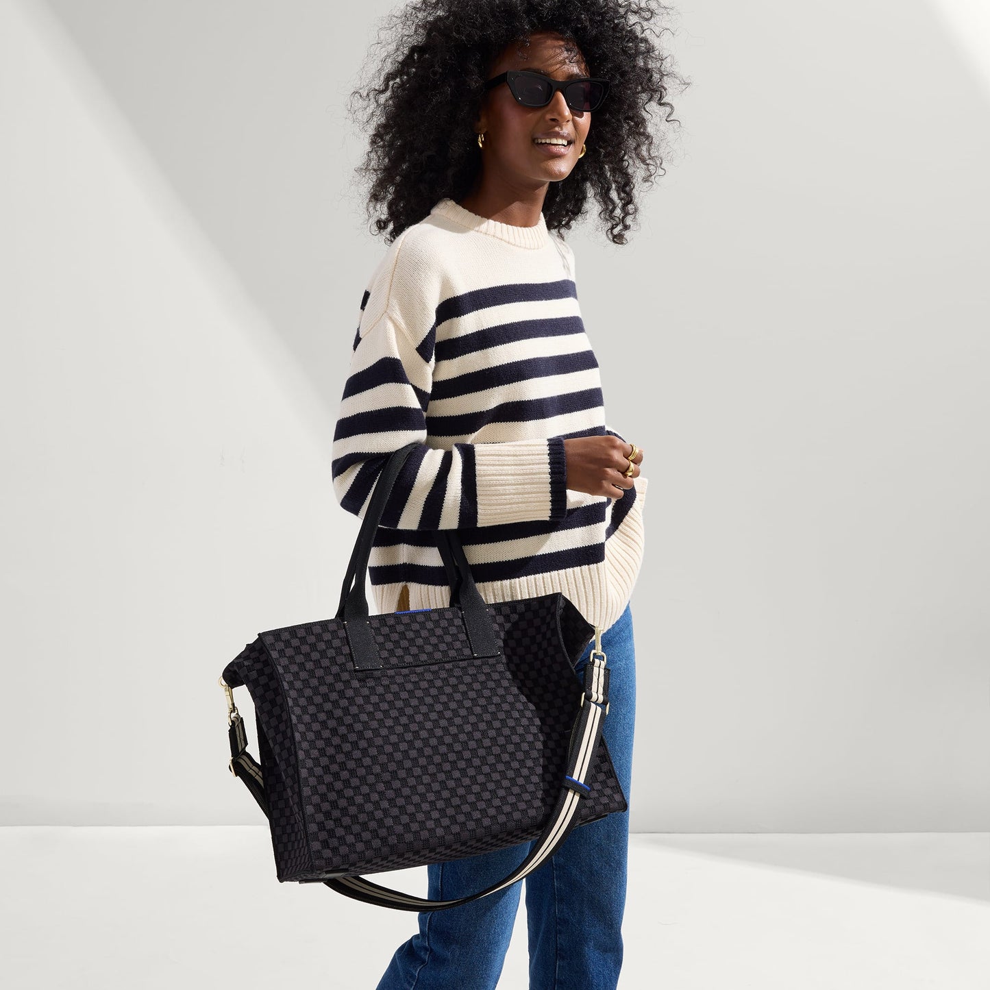 Rothy's Crossbody Strap in Black and White Stripe