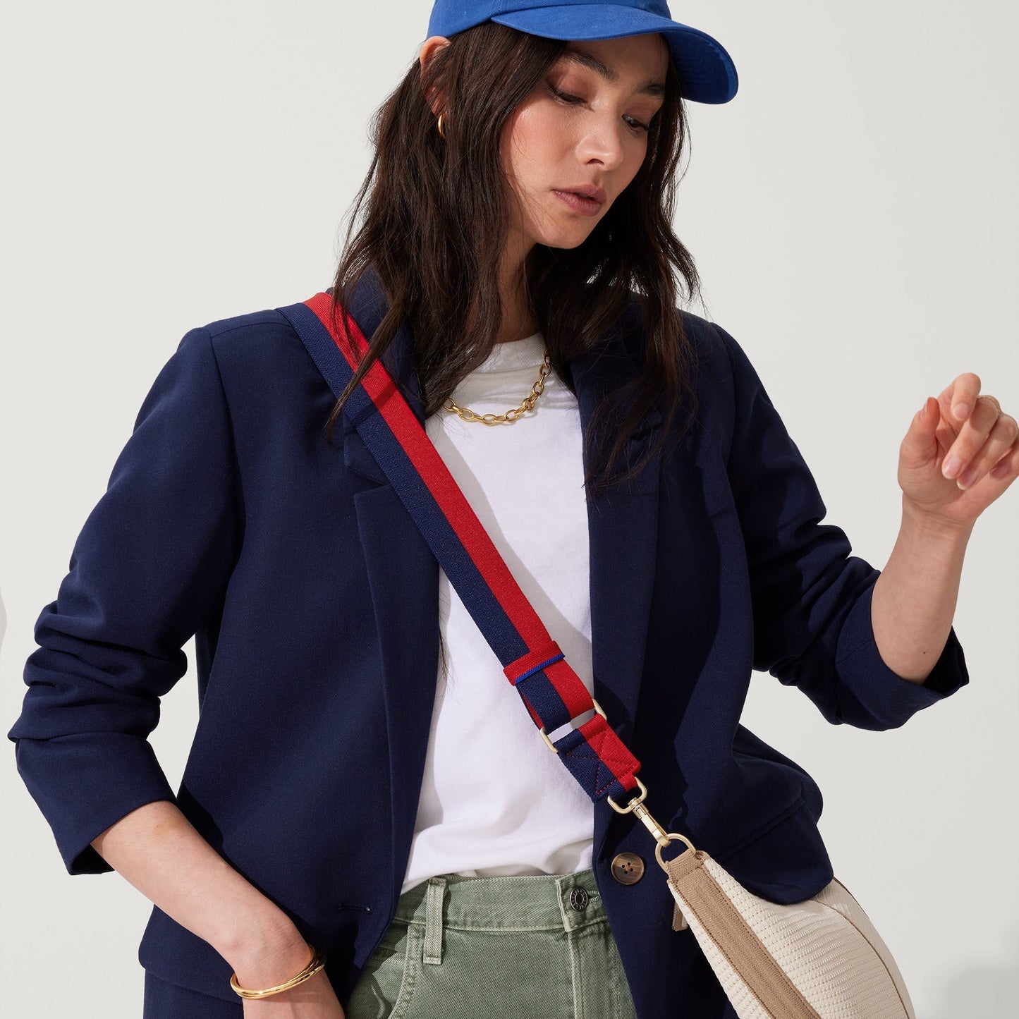 Rothy's Crossbody Strap in Navy and Red
