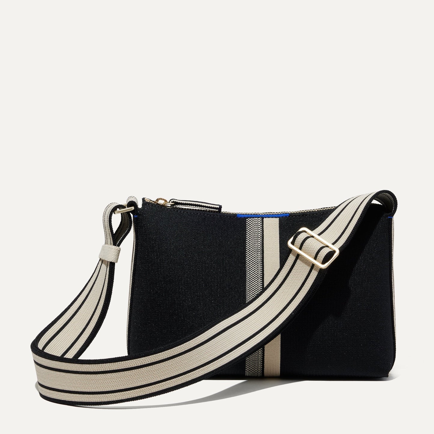 Rothy's The Casual Crossbody in Black and Ivory Stripe