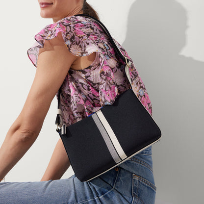 Rothy's The Casual Crossbody in Black and Ivory Stripe