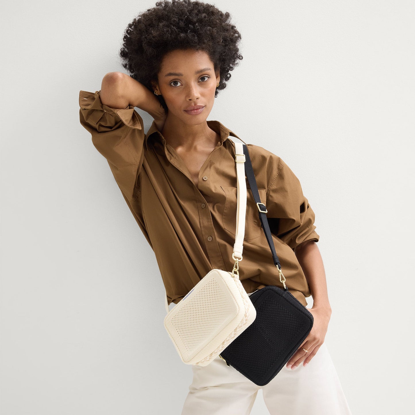Rothy's The Crossbody Camera Bag in Cream Twist Open-Knit