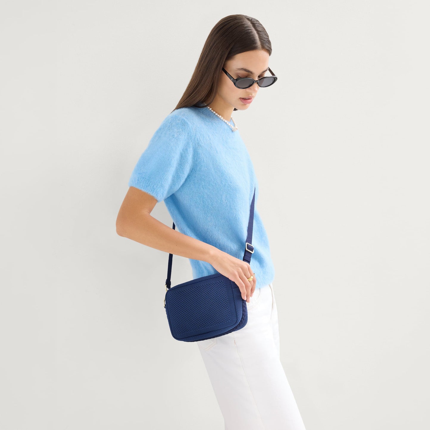 Rothy's The Crossbody Camera Bag in Lagoon Open-Knit