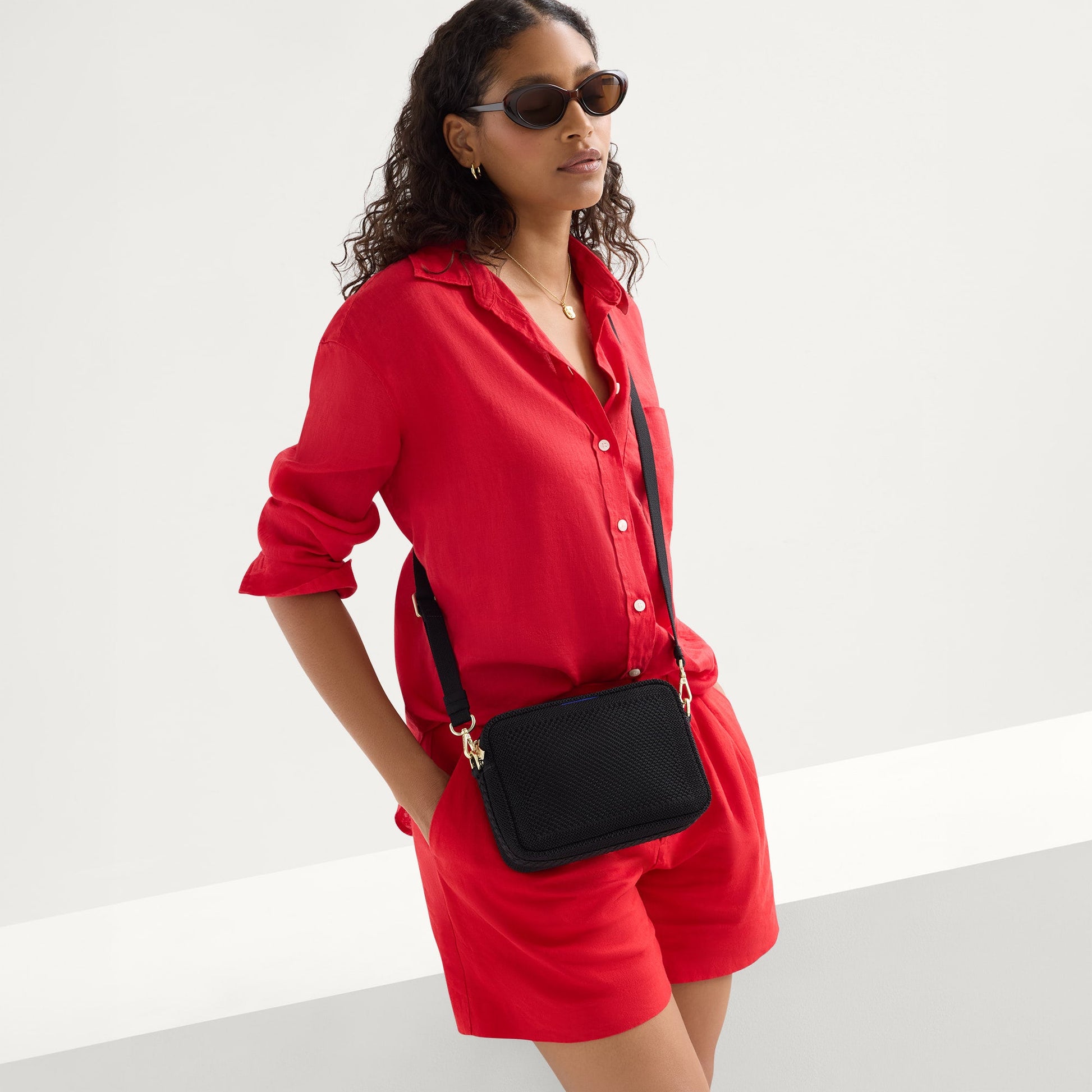 Rothy's The Crossbody Camera Bag in Black Licorice Open-Knit