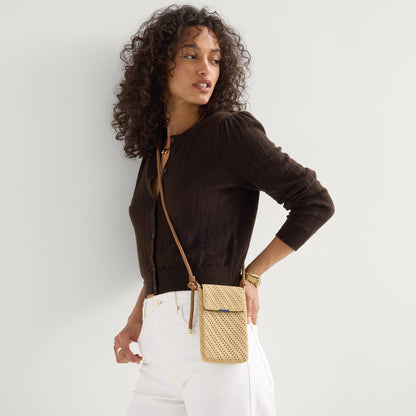 Rothy's The Phone Crossbody in Brown Butter Crochet