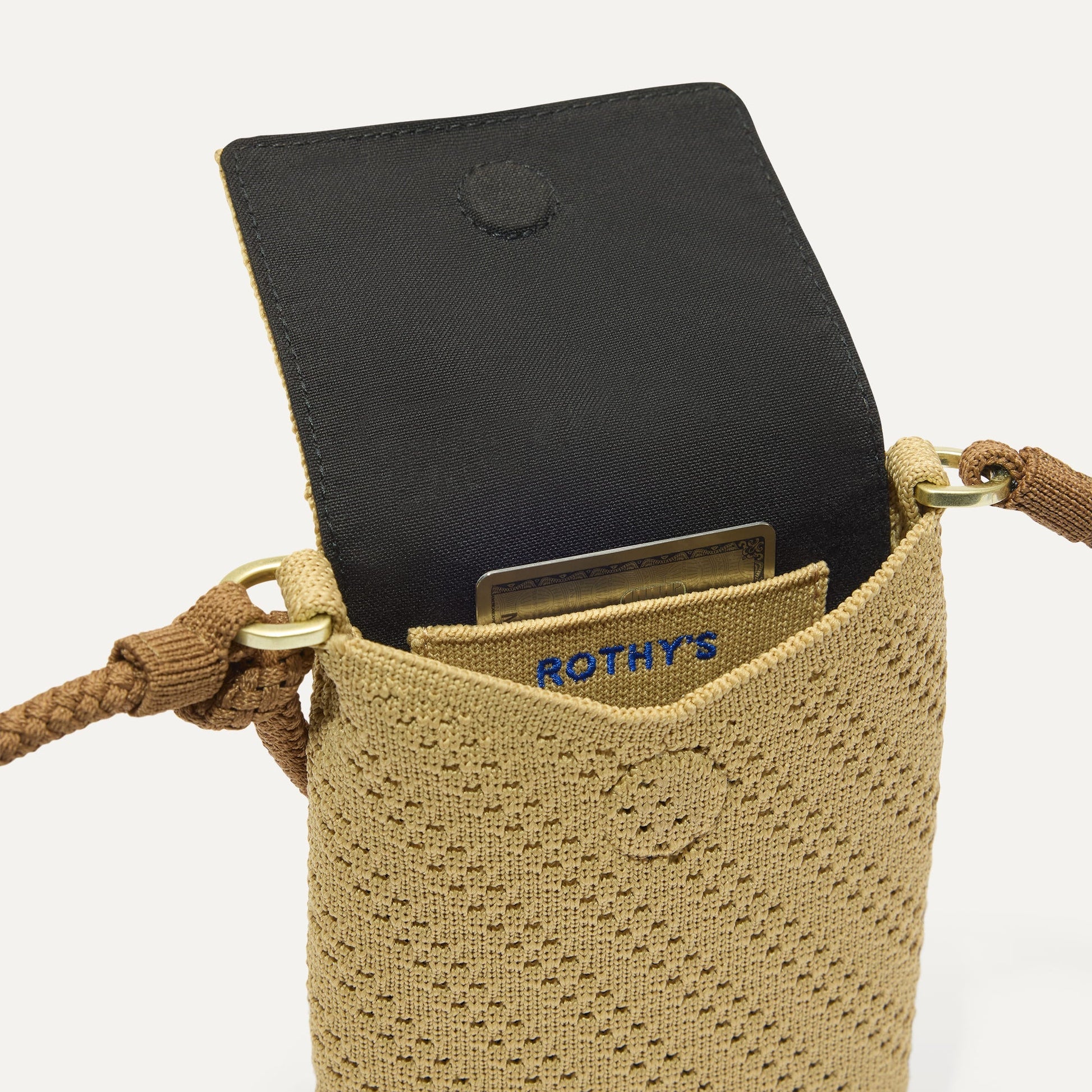 Rothy's The Phone Crossbody in Brown Butter Crochet