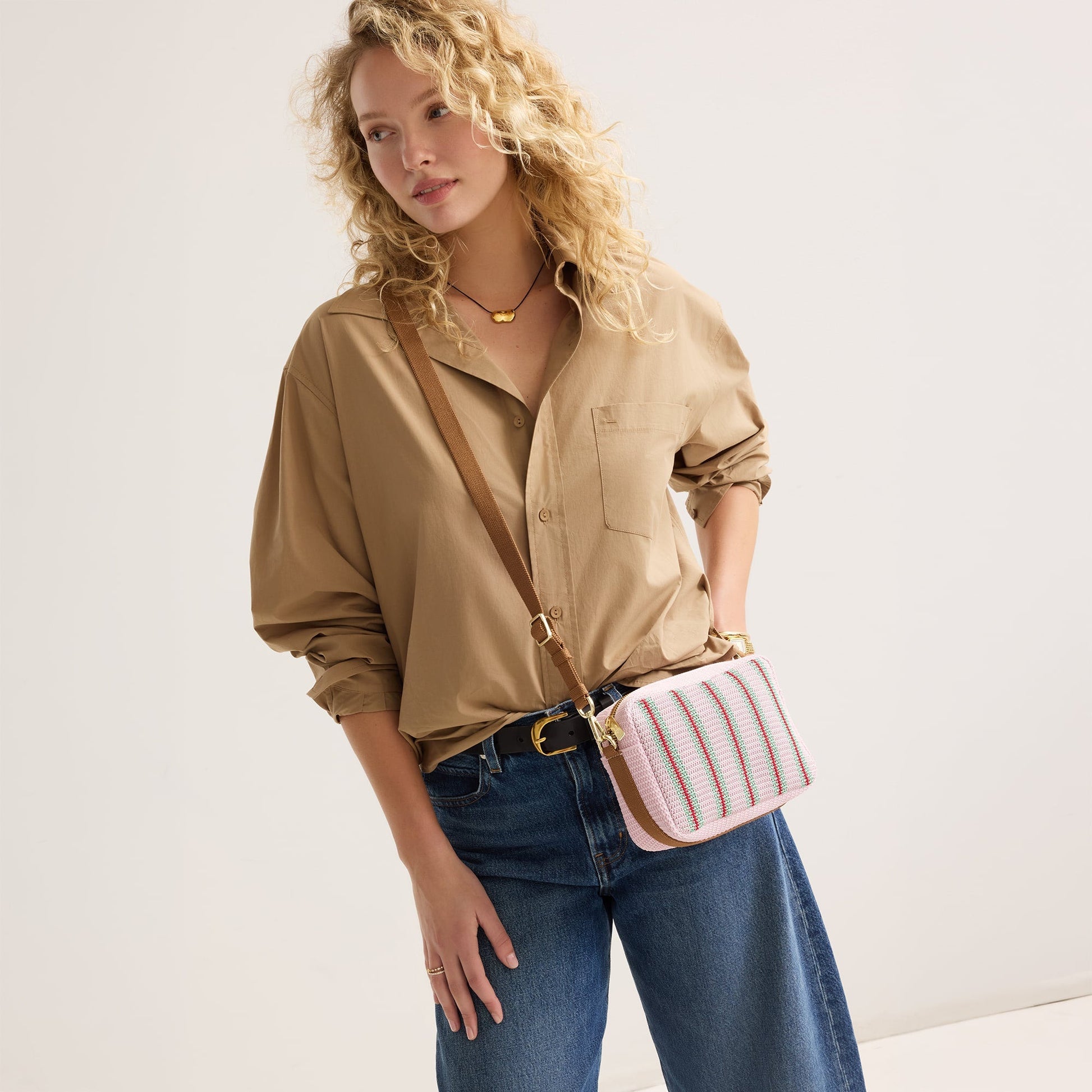 Rothy's The Crossbody Camera Bag in Watermelon Market Stripe