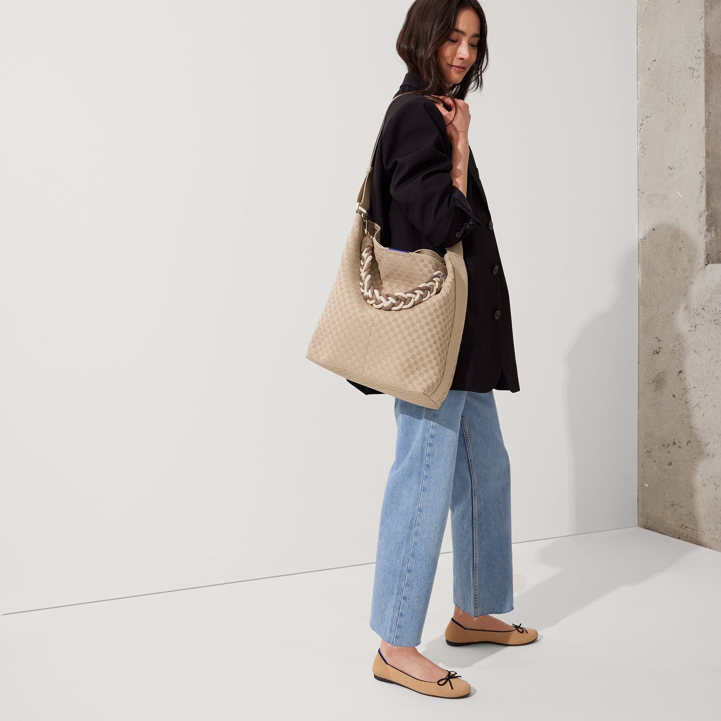 Rothy's The Shoulder Strap in Cream and Cocoa Braid