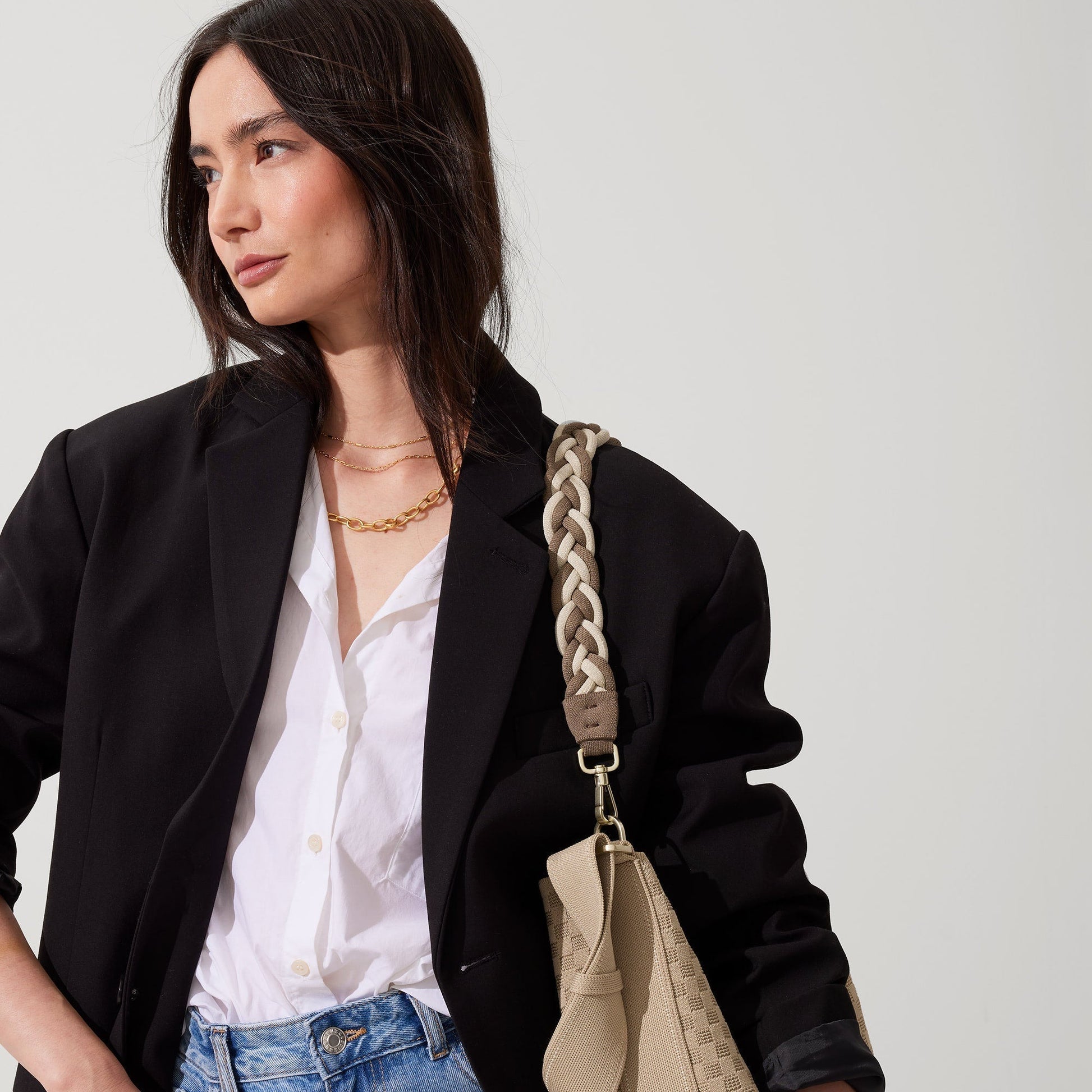 Rothy's The Shoulder Strap in Cream and Cocoa Braid