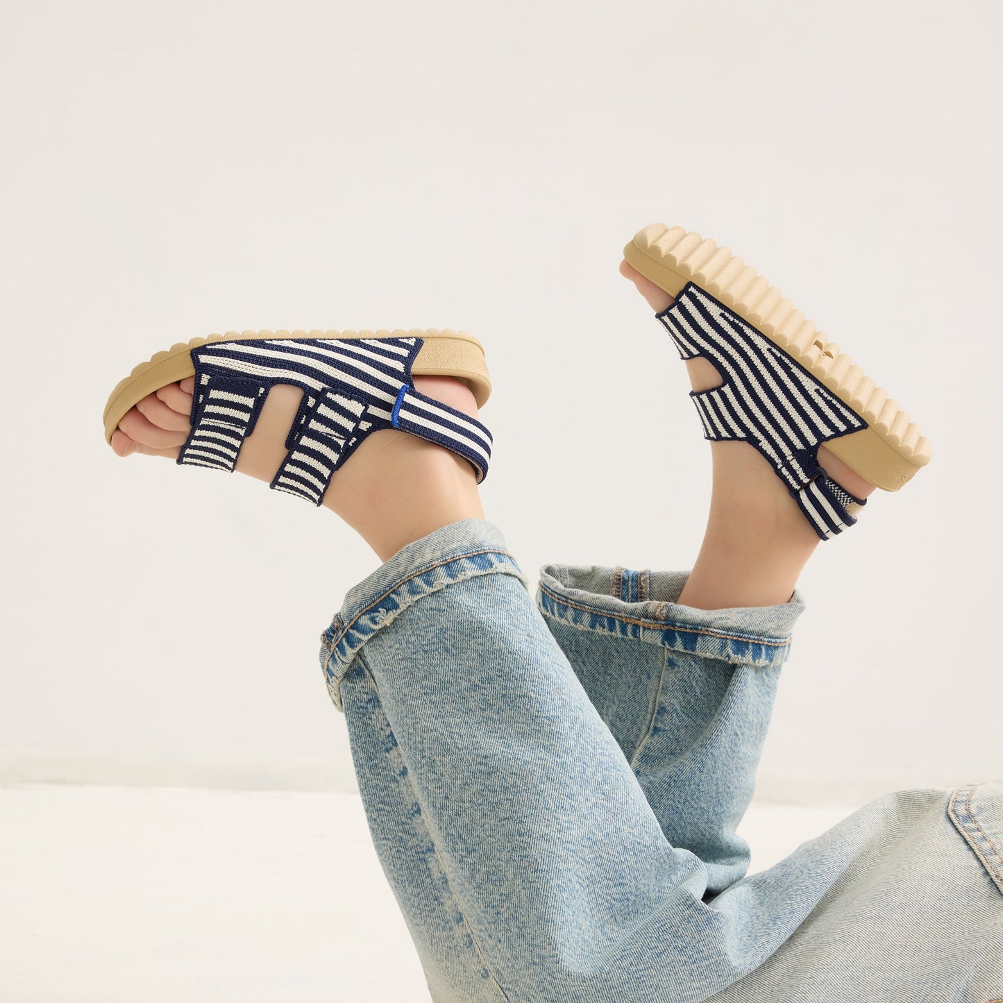 Rothy's The Kids Double Strap Sandal in Sailor Stripes