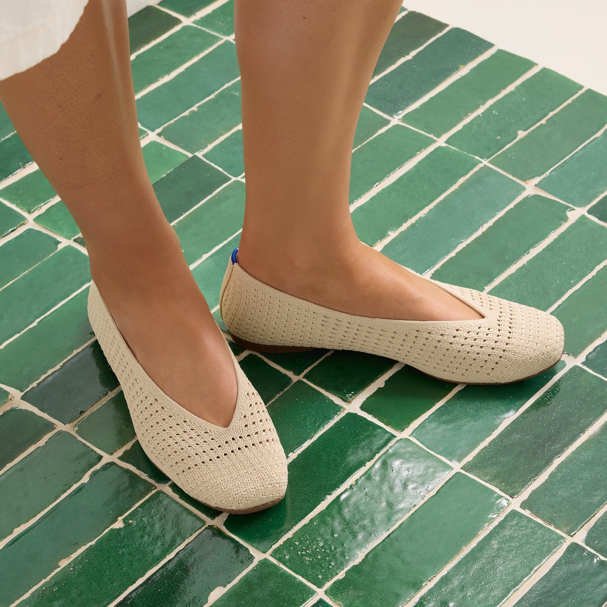 Rothy's Max Square Ballerina Flat in Off White Mesh
