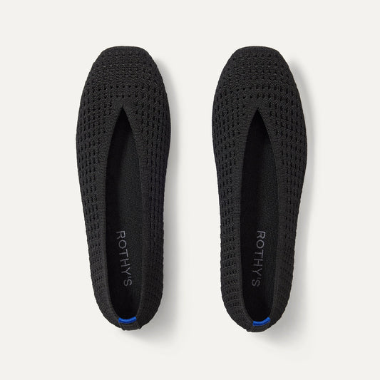Rothy's Max Square Ballerina Flat in Black Mesh