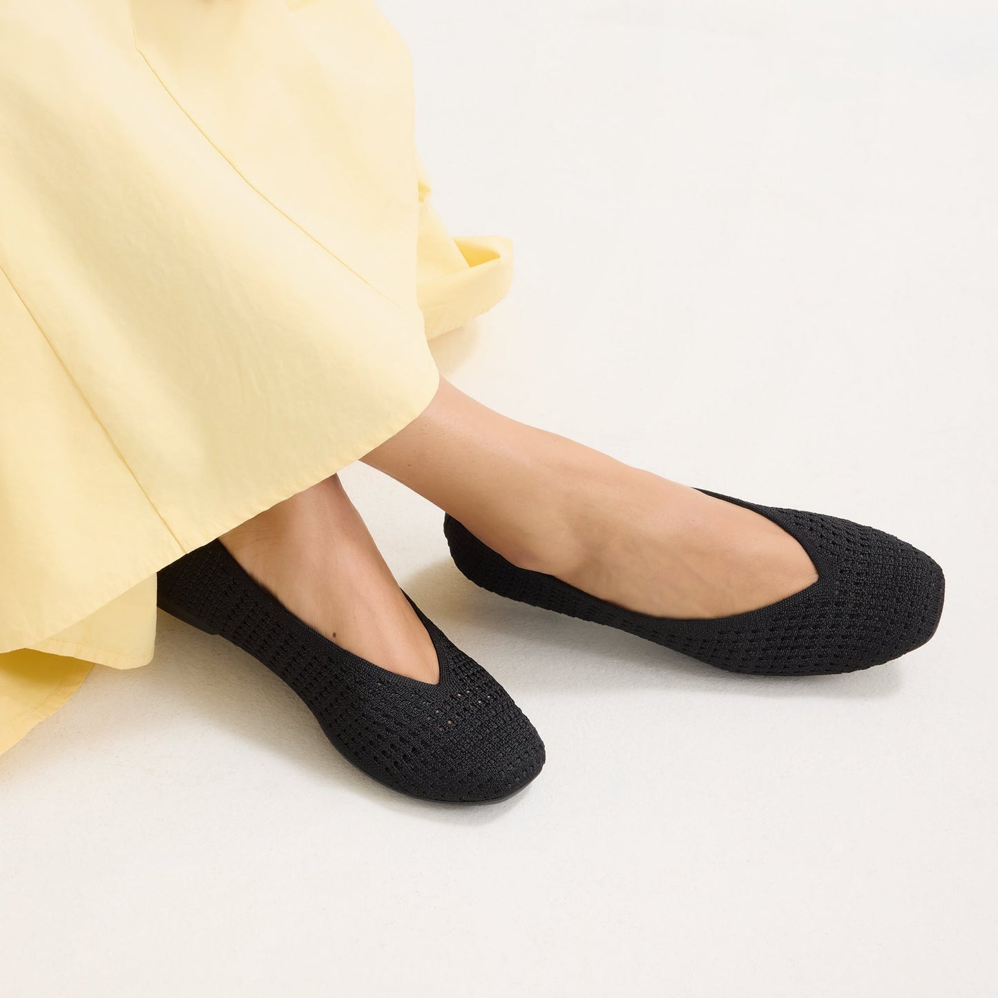 Rothy's Max Square Ballerina Flat in Black Mesh