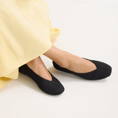 Rothy's Max Square Ballerina Flat in Black Mesh
