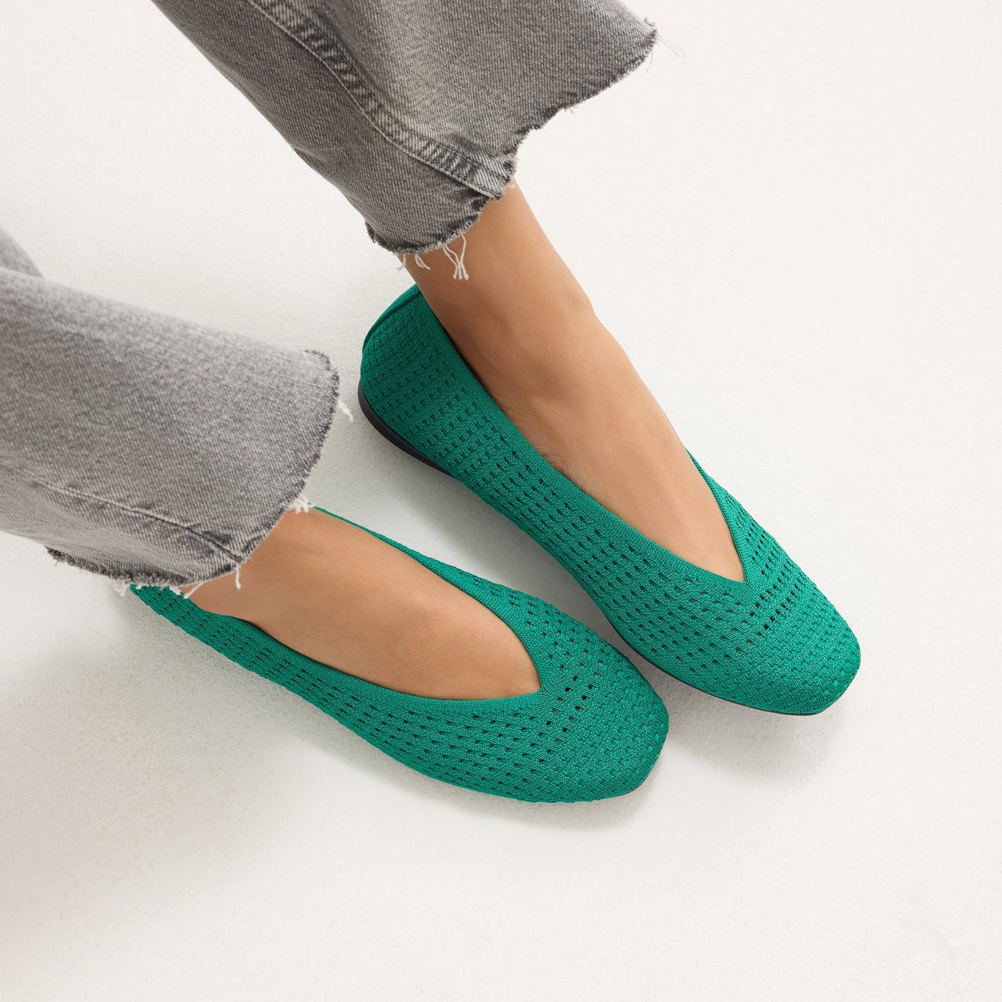 Rothy's Max Square Ballerina Flat in Clover Mesh